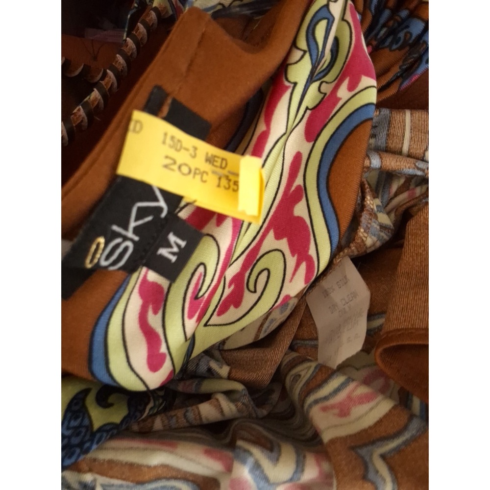 Sky Brand Women M 100% Silk Mini Dress Leather Accent Paisley Coastal cowboy Y2K - Picture 6 of 7
